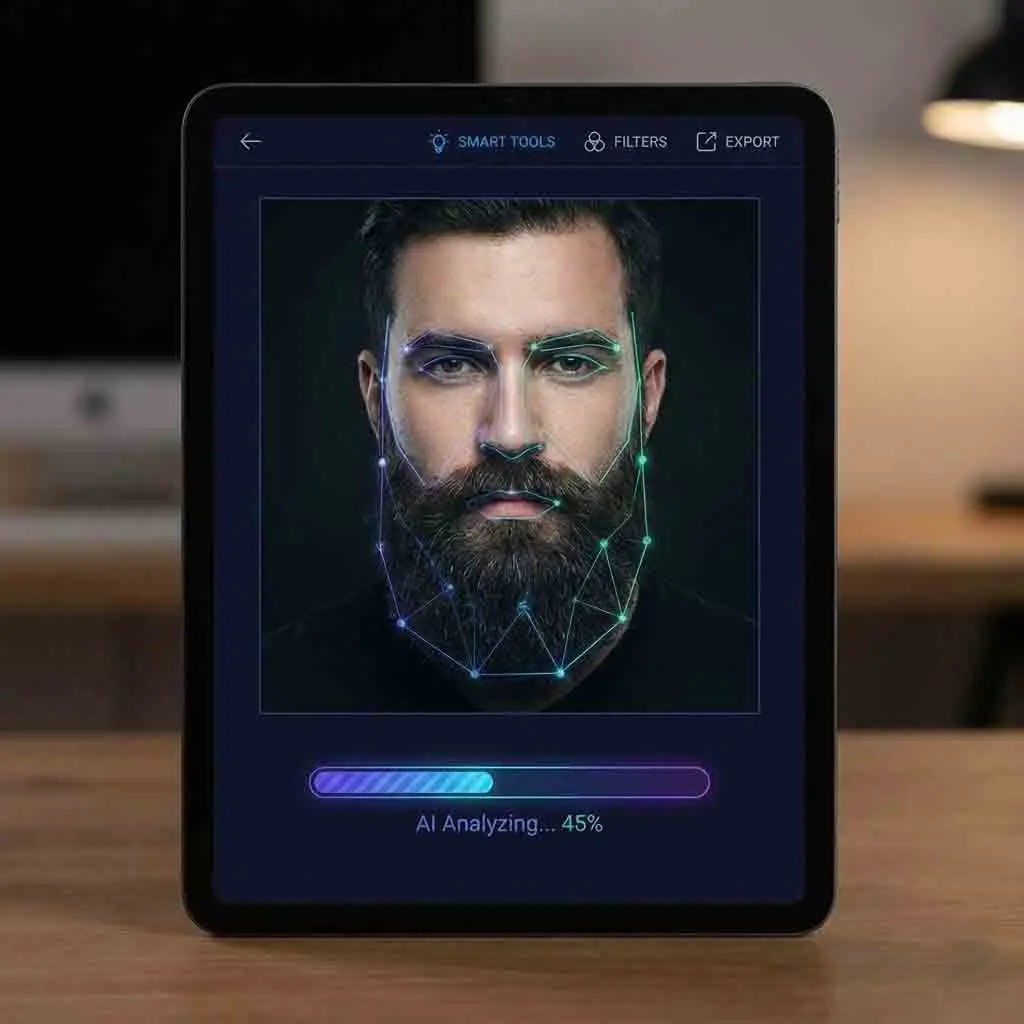 Try different mustache styles after using the no beard filter online free to remove your beard, helping you find the perfect look for your face.